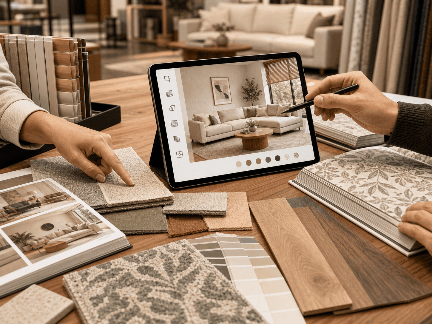 Sales-assisted showroom consultation with product visualization